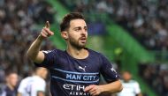 Manchester City's Bernardo Silva celebrates scoring their fifth goal before it is disallowed after a VAR review Action Images via Reuters/Carl Recine