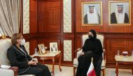 Minister of Social Development and Family H E Maryam bint Ali bin Nasser Al Misnad meeting Minister of National Solidarity, Family and Women’s Issues of Algeria H E Kawthar Kriko.
