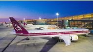 Qatar Airways’ Boeing 777-300 painted in retro livery design.