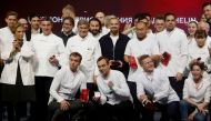 Chefs celebrate on stage during the Michelin Guide 2022 award ceremony in Moscow, Russia October 14, 2021. REUTERS/Maxim Shemetov/File Photo