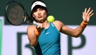 Emma Raducanu (GBR) hits a shot as she defeats Caroline Garcia (FRA) in a second round match at the BNP Paribas Open at the Indian Wells Tennis Garden. Jayne Kamin-Oncea-USA TODAY Sports
