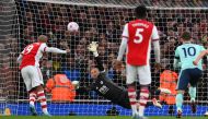Arsenal's Alexandre Lacazette scores their second goal from the penalty spot REUTERS/Dylan Martinez 
