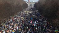 A general view as people take part in an anti-war demonstration 