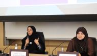 Dr. Sharifa Al Emadi (left), Executive Director Doha International Family Institute, delivering a lecture as part of the series. Talks are taking place every Wednesday throughout March.  