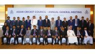 President of Qatar Cricket Association, Sheikh Abdul Aziz bin Saud Al Thani and QCA Secretary-General, Khalid Al Rumaihi along with other members of the Asian Cricket Council during the AGM in Colombo, Sri Lanka, yesterday.