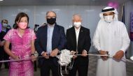 Philippines Foreign Secretary H E Teodoro Locsin and his wife Maria Lourdes Bloxino; Ambassador of Philippines H E Alan L Timbayan; and Dr Abdulbasit Ahmed Al Shaibei, Vice-Chairman of the Board of Directors of the Medical Care Group, inaugurating the lactation room at Philippines Embassy.