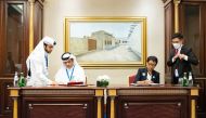 Deputy Prime Minister and Minister of Foreign Affairs H E Sheikh Mohammed bin Abdulrahman Al Thani and Minister for Foreign Affairs of Indonesia H E Retno Lestari Priansari Marsudi signing the letter of intent.
