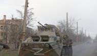 An armoured vehicle of pro-Russian troops with the symbol 