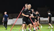 Al Gharafa's Sofiane Hanni trains with team-mates in Jeddah.