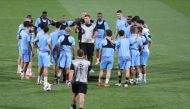 Al Duhail's new coach Hernan Crespo with players during a training session in Buraidah, Saudi Arabia, yesterday, ahead of their AFC Champions League Group D match against Al Taawoun.