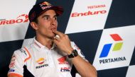 Repsol Honda Team's Marc Marquez reacts during a news conference prior to the MotoGP race at Pertamina Mandalika International Street Circuit on Lombok Island, Indonesia, March 17, 2022. REUTERS/Willy Kurniawan