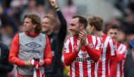 Brentford's Christian Eriksen applauds fans after the match REUTERS/Ian Walton