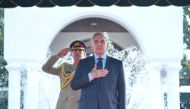 Pakistan's Prime Minister Shehbaz Sharif gestures during the guard of honour ceremony at the Prime Minister house in Islamabad, Pakistan April 12, 2022. Press Information Department (PID) Handout via REUTERS