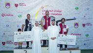 President of the Qatar Olympic Committee H E Sheikh Joaan bin Hamad Al Thani poses with the winners of Nishan Vodafone Shooting Tournament, which was held at the Lusail International Shooting Complex. Qatar Shooting and Archery Association President Mishaal Ibrahim Al Nasr is also present.