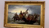 Emanuel Leutze's 'Washington Crossing the Delaware' painting set up for auction at Christie's on May 12, 2022, is seen in New York City, U.S. April 21, 2022. Picture taken April 21, 2022. REUTERS/Hussein Waaile