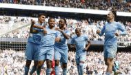 Manchester City's Gabriel Jesus celebrates with teammates after scoring their fourth goal to complete his hat-trick Action Images via Reuters/Jason Cairnduff 