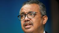 World Health Organization Tedros Adhanom Ghebreyesus gives a statement on the coronavirus disease (COVID-19) vaccination, during a European Union - African Union summit, in Brussels, Belgium February 18, 2022. REUTERS/Johanna Geron/Pool/File Photo