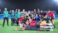 Al Rayyan’s players and officials celebrate after win over Al Hilal.
