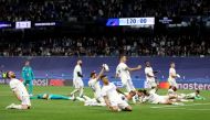 Real Madrid players celebrate reaching the Champions League final after the match Action Images via Reuters/Carl Recine
