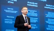 Jiang Tao, Vice President of Huawei Computing Product Line speaking during the event.