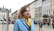 FILE PHOTO: Charge d'Affaires of the U.S. embassy in Ukraine Kristina Kvien speaks to the media in Lviv, Ukraine February 15, 2022. REUTERS/Pavlo Palamarchuk/File Photo

