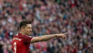 Bayern Munich's Robert Lewandowski celebrates scoring their second goal REUTERS/Andreas Gebert