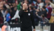 Manchester City manager Pep Guardiola reacts after Manchester City's Riyad Mahrez has a penalty saved by West Ham United's Lukasz Fabianski Action Images via Reuters/Matthew Childs 