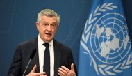 The United Nations High Commissioner for Refugees Filippo Grandi speaks during a news conference in Stockholm, Sweden March 09, 2022. Anders Wiklund/ TT News Agency/via REUTERS

