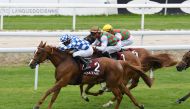 Alexandre Gavilan guides Ghurat Al Zaman towards the finish line during the Qatar Prix de l’Elvage sponsored by Qatar Racing and Equestrian Club in Toulouse, yesterday.