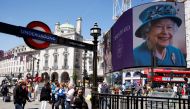 A 7-day countdown to the Queen's Platinum Jubilee is displayed on the screen at Piccadilly Circus in London, Britain, May 27, 2022. REUTERS/John Sibley

