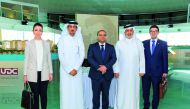 Malta’s Minister of Finance and Employment H E Clyde Caruana being received by UDC Chairman Turki bin Mohammed Al Khater, during a visit to The Pearl and Gewan Islands, recently. 