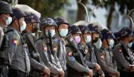 Police stand guard as they wait for protests against coup in Yangon, Myanmar February 4, 2021. REUTERS/Stringer/File Photo