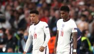 England's Marcus Rashford and Jadon Sancho prepare to come on as substitutes Pool via Reuters/Carl Recine/File Photo