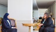 Minister of Social Development and Family H E Maryam bint Ali bin Nasser Al Misnad meeting with Permanent Representative of Bulgaria to the United Nations H E Lachezara Stoeva.