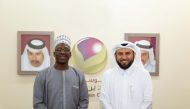 Mr. Saeed Muthaker Al-Hajri, CEO of Jassim and Hamad bin Jassim Charitable Foundation receiving HE Foday Mulang, Gambian ambassador to the State of Qatar at the Foundation’s headquarters, during the meeting. 