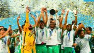 Saudi Arabian players celebrate with the trophy. PIC: AFC