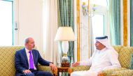 Deputy Prime Minister and Minister of Foreign Affairs H E Sheikh Mohammed bin Abdulrahman Al Thani meeting Deputy Prime Minister and Minister of Foreign Affairs and Expatriates of Jordan H E Ayman Al Safadi yesterday.