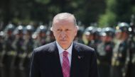 Turkish President Tayyip Erdogan arrives at National Defence University for a graduation ceremony in Istanbul, Turkey, on July 1, 2022. (Reuters)