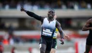 Kenya's Ferdinand Omanyala celebrates wining the men's 100 meters race during the third edition of Kip Keino Classic at the Kasarani stadium in Nairobi, Kenya May 7, 2022. REUTERS/Monicah Mwangi

