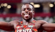 July 31, 2021. Ferdinand Omanyala Omurwa of Kenya celebrates after competing in Heat 5 REUTERS/Lucy Nicholson

