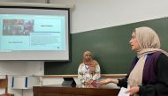 Bayan Khaled, Research Fellow, and Iman Ismail, Research Assistant, College of Islamic Studies at HBKU, presenting the research paper during 12th International Conference on Religion and Spirituality in Society, held at the University of Cordoba, Spain. 
