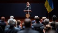 Ukrainian first lady Olena Zelenska attends a meeting with members of the United States Congress, on Capitol Hill in Washington, US, July 20, 2022. (Jabin Botsford/Pool via REUTERS)
