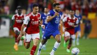 Jul 23, 2022; Orlando, FL, USA; Arsenal forward Gabriel Martinelli (11) runs with the ball ahead of Chelsea defender Reece James (24) during the first half at Camping World Stadium. Mandatory Credit: Sam Navarro-USA TODAY Sports