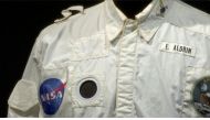 A view of a detail of Buzz Aldrin's flown inflight coverall jacket, worn by him on his mission to the Moon and back during Apollo 11, that was sold for $2,772,500 at Sotheby's, in New York City, U.S. July 21, 2022 in this screengrab from a video. Reuters TV via REUTERS