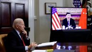 File Photo: US President Joe Biden speaks virtually with Chinese leader Xi Jinping from the White House in Washington on November 15, 2021. (REUTERS/Jonathan Ernst)
