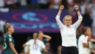 July 31, 2022 England manager Sarina Wiegman celebrates winning the Women's Euro 2022 final after the match REUTERS/Molly Darlington

