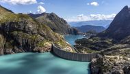 The Vieux Emosson and Emosson dams are pictured above of the newly operational Nant de Drance pumped storage electricity power plant in Finhaut, Switzerland, August 4, 2022. REUTERS/Denis Balibouse