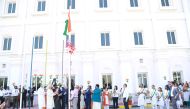 Flag hoisting at the start of the Indian Independence Day celebration.