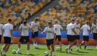 Shakhtar Donetsk's players train at the NSC Olimpiyskiy Stadium before the first football match of the Ukrainian Premier League, as Russia's attack on Ukraine continues, in Kiev, on August 22, 2022. REUTERS/Gleb Garanich