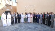 H E Dr. Hamad bin Abdulaziz Al Kuwari, Minister of State and Head of Qatar National Library, H E Natalia Gavrilita, Prime Minister of the Republic of Moldova, and Prof Dr. Khalid bin Ibrahim Al Sulaiti, General Manager of the Cultural Village Foundation, Katara and other dignitaries during the inauguration of the monument dedicated to the 25th anniversary of the establishment of diplomatic relations between the Republic of Moldova and the State of Qatar at Katara, recently.